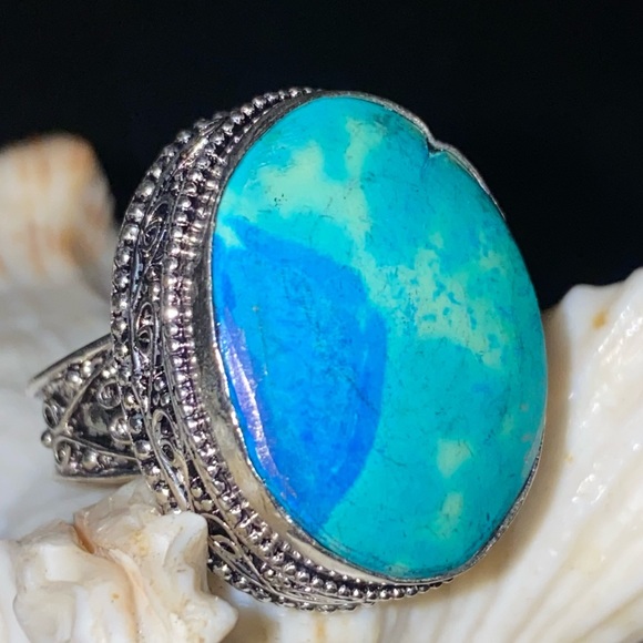 Rare Shattuckite natural gemstone statement ring